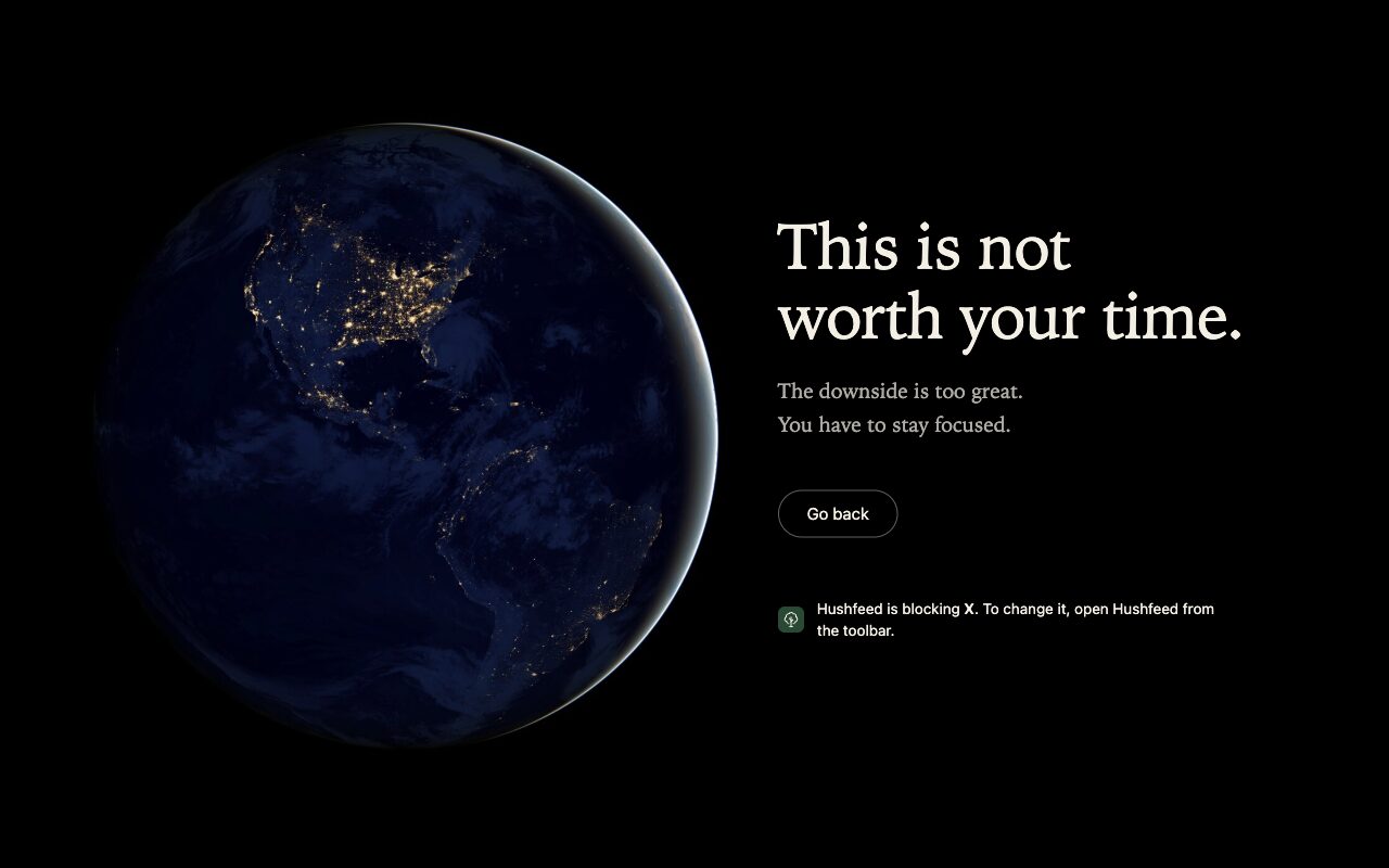 The Nightside theme: the Earth at night with its cities lit, beside the words This is not worth your time.